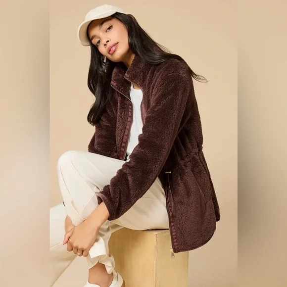 SOFTIES DreamPlush Double Zip Jacket Large, Brown Espresso - Picture 2 of 6